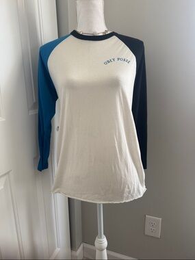Obey Two-Tone Raglan Tee - Cream with Blue & Black Sleeves